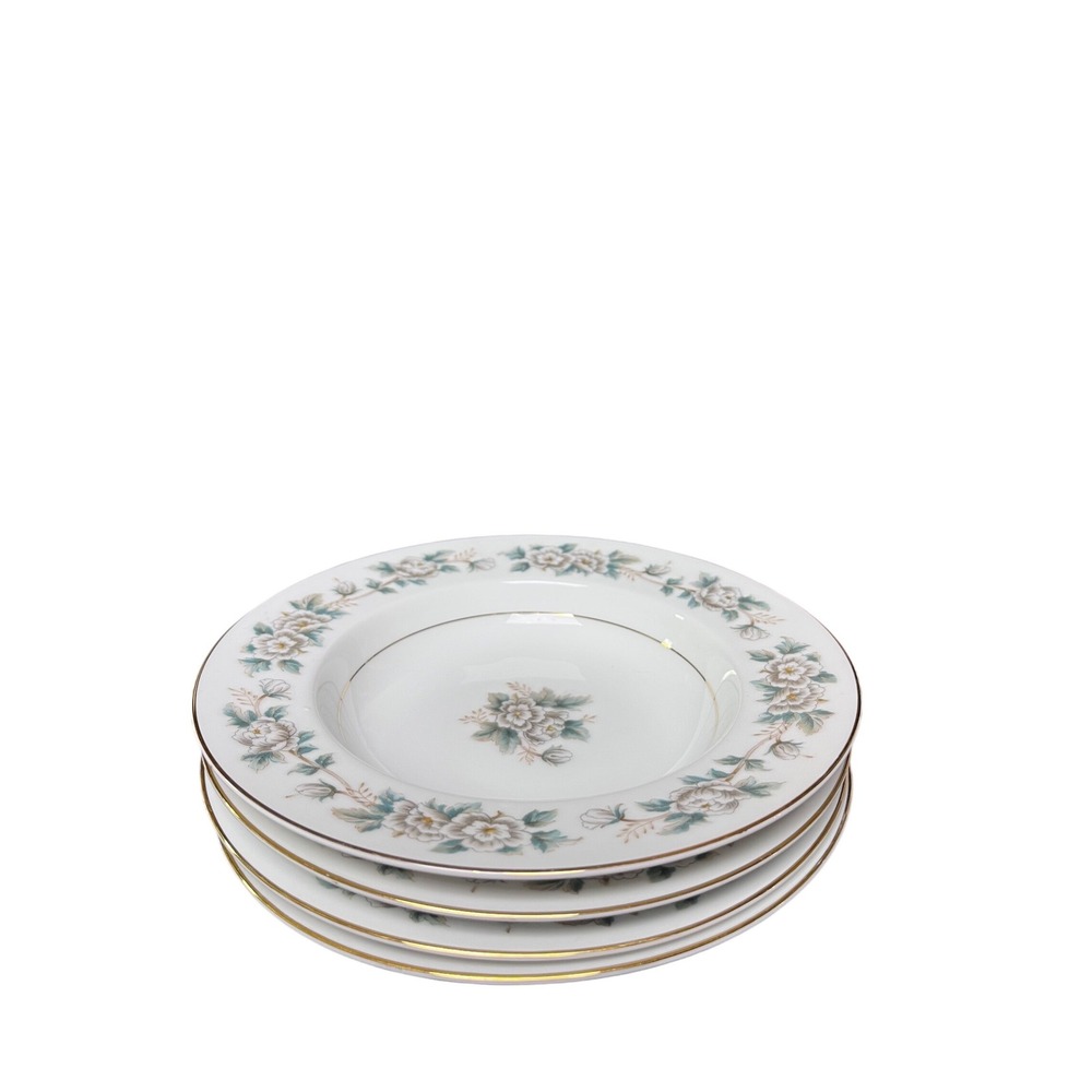 Set Of 4 Noritake China Laurette Soup Bowl Floral Gold Rim Vintage Dining - Picture 3 of 5
